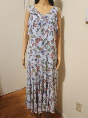 Nanette Lepore Light Blue Floral Ruffle Maxi Dress